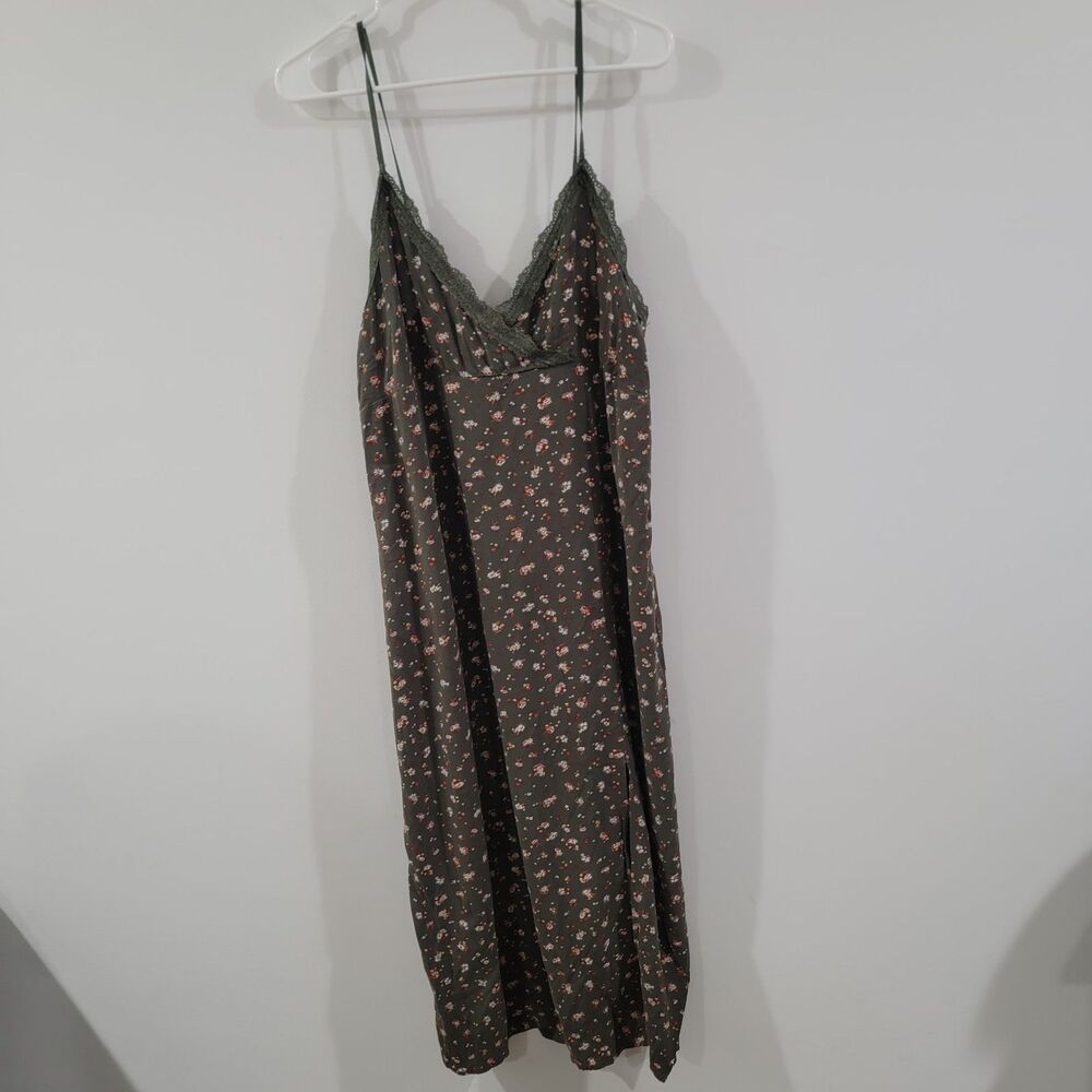 Womens Babydoll Dress Size Large Green Floral Maxi Forest Fairy